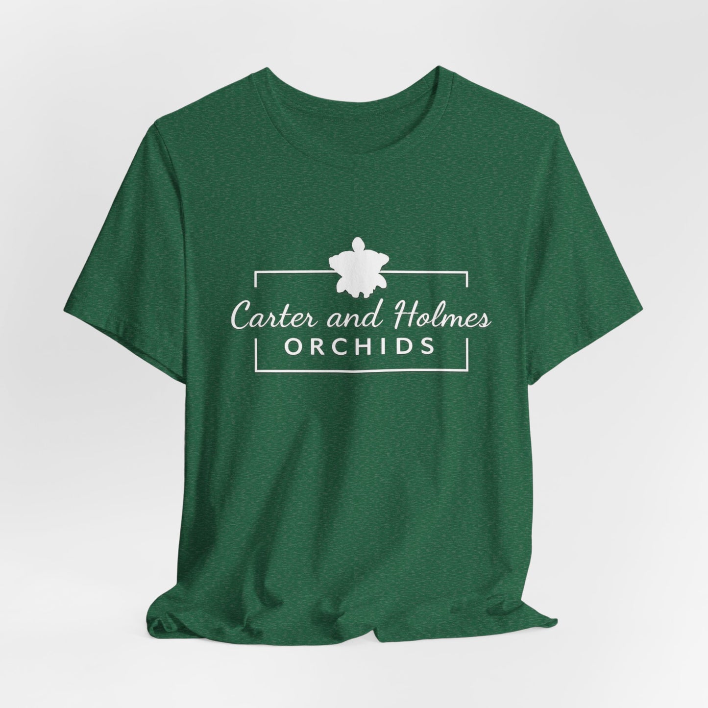 Carter and Holmes Orchids | Floral Logo T-Shirt, 'Always Room For One More Orchid' Back Print