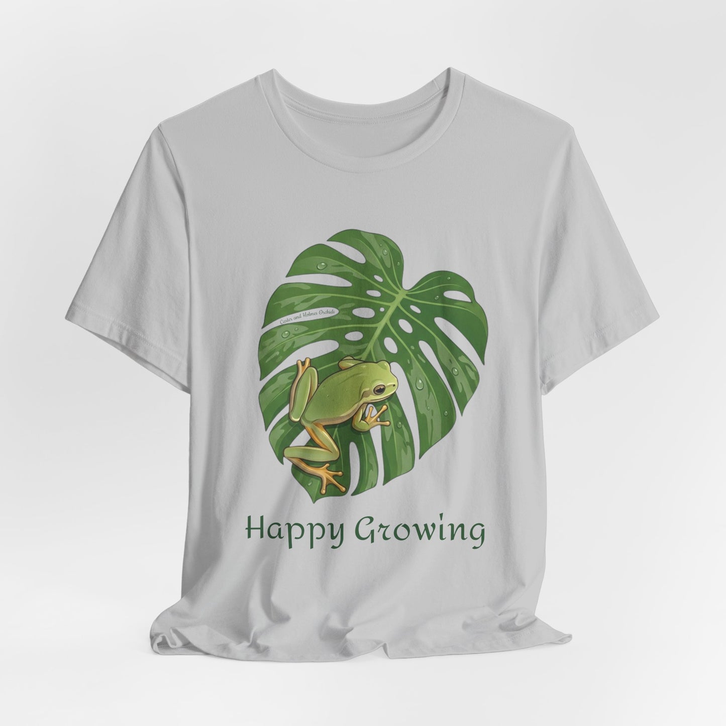 Happy Growing frog on monstera leaf T-Shirt | botanical nature tee