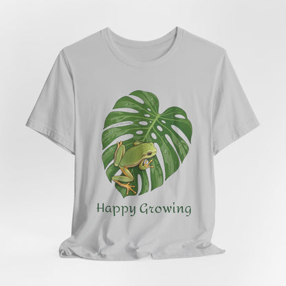 Happy Growing frog on monstera leaf T-Shirt | botanical nature tee