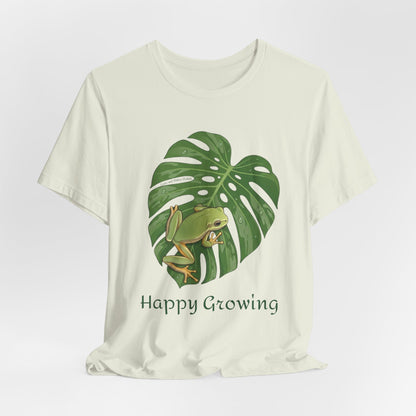 Happy Growing frog on monstera leaf T-Shirt | botanical nature tee