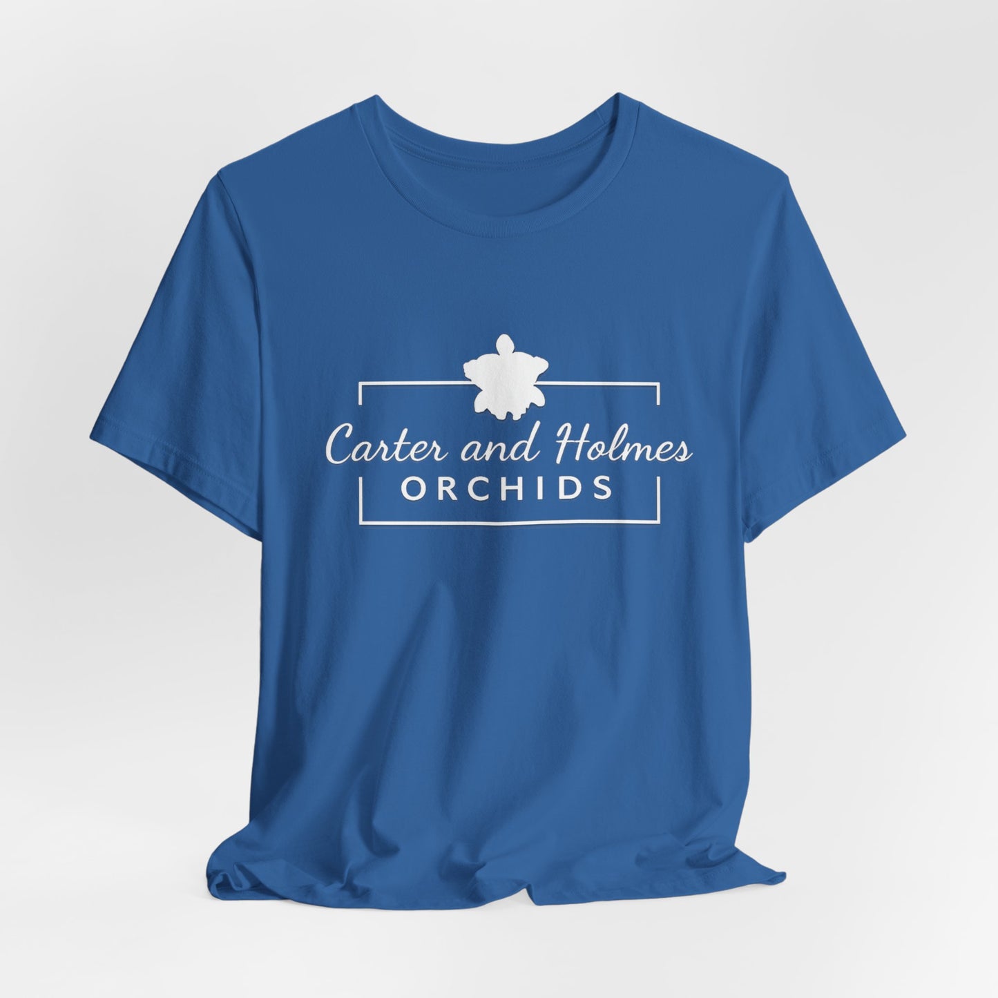 Carter and Holmes Orchids | Floral Logo T-Shirt, 'Always Room For One More Orchid' Back Print