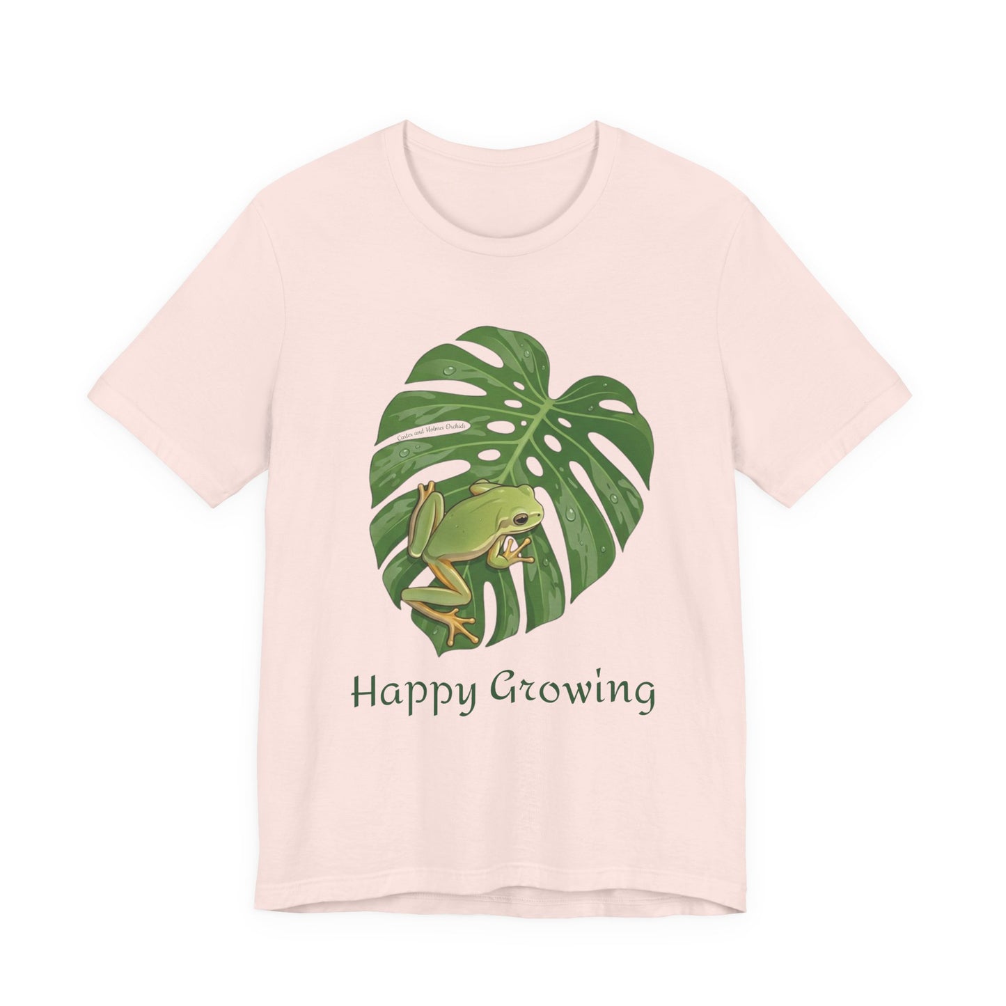 Happy Growing frog on monstera leaf T-Shirt | botanical nature tee