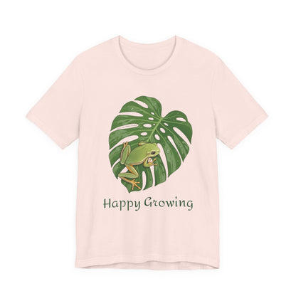 Happy Growing frog on monstera leaf T-Shirt | botanical nature tee