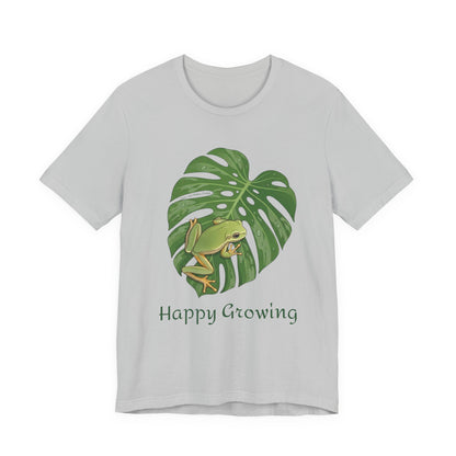 Happy Growing frog on monstera leaf T-Shirt | botanical nature tee