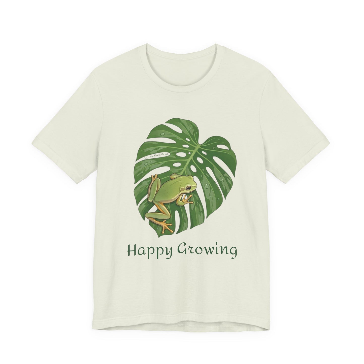 Happy Growing frog on monstera leaf T-Shirt | botanical nature tee