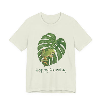 Happy Growing frog on monstera leaf T-Shirt | botanical nature tee