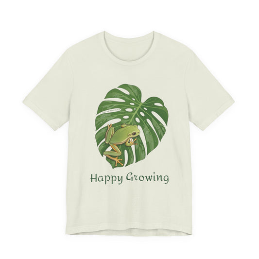 Happy Growing frog on monstera leaf T-Shirt | botanical nature tee